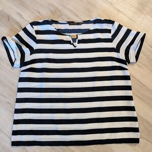 The Limited Black and White Striped Short Sleeve Blouse